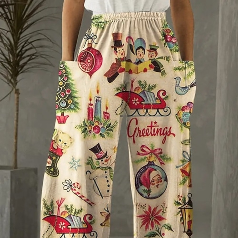 Festive Holiday Print Pajama Pants
